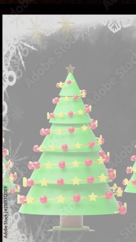 Animation of window over christmas trees on pink background