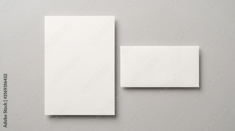 Fototapeta premium Mockup of white paper and envelope on gray background