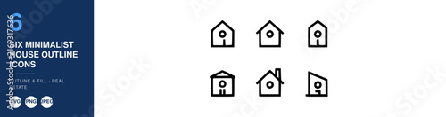 Six Minimalist House Outline Icons. Simple Home Design Elements, Vector Illustration for Real Estate, Architecture, or Property Concepts.