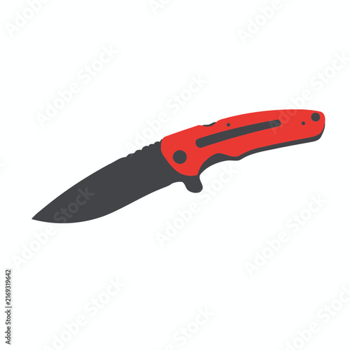 Red folding pocket knife with a black blade