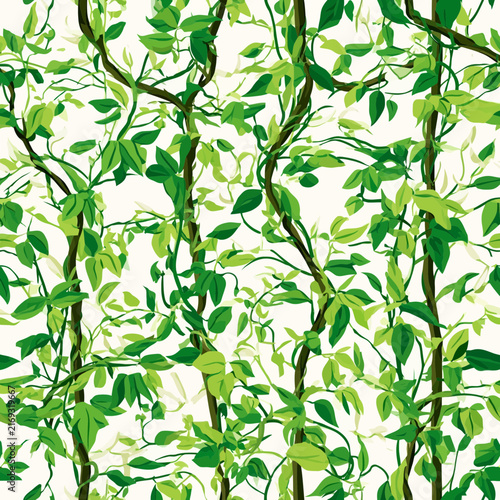 Seamless pattern of lush green tropical climbing vines
