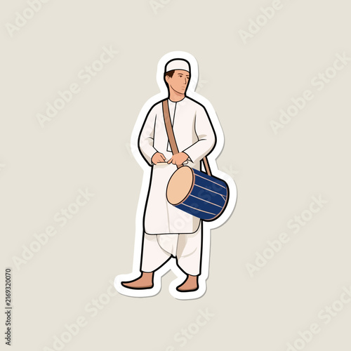 Man with drum waking people for Suhoor during Ramadan