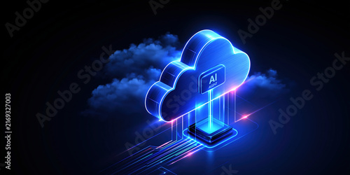 Futuristic cybersecurity cloud with AI agent glowing in darkness