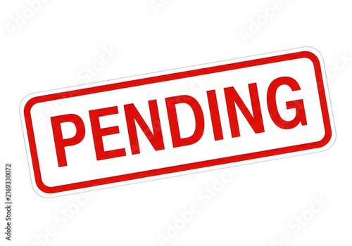 Red pending stamp icon with rectangular border isolated on transparent background