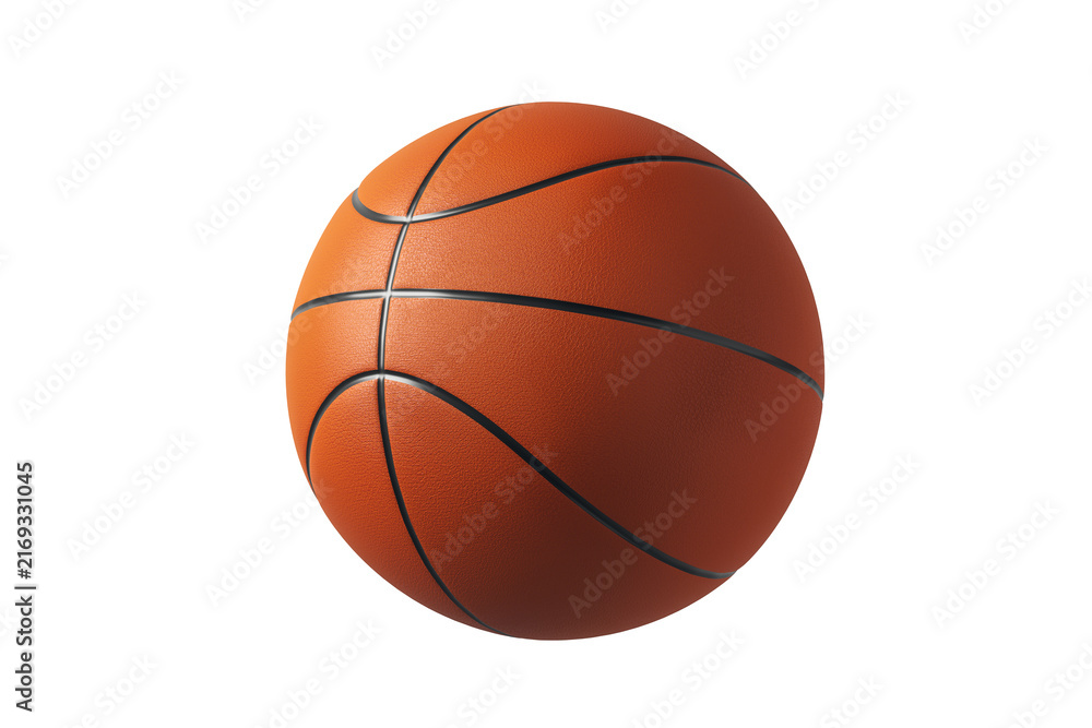 Fototapeta premium Orange basketball with graphic style on a white background, symbolizing sport, teamwork, energy, and competition. 3D Rendering