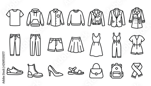 Modern Men and Women Clothing and Fashion Accessories Line Art Icon Collection for E-commerce