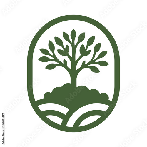 Elegant Tree Landscape Emblem Logo with Circular Nature Design for Environmental Conservation Forestry and Eco Business Branding