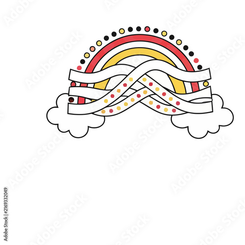 Stylized Rainbow with Clouds and Dots