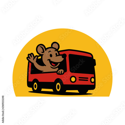 Cute Travel Bus Mascot Logo with Playful Animal Character for Family Tourism Road Trips Transportation and Adventure Branding