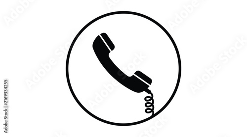 Minimalist black telephone receiver vector graphic icon design featuring bold lines for modern communication user interface
