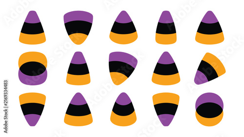 Set of assorted halloween candy corn isolated on white background with flat vector graphic style