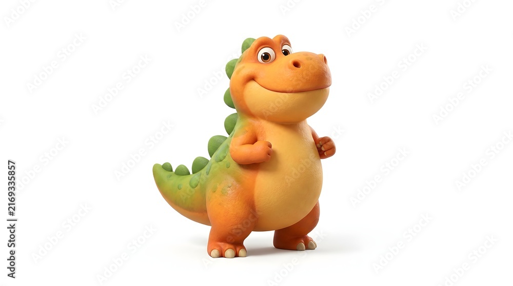 Fototapeta premium Cute cartoon dinosaur with friendly expression on white background