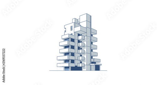 Minimalist Modern Architecture Building Illustration with Cantilevered Balconies