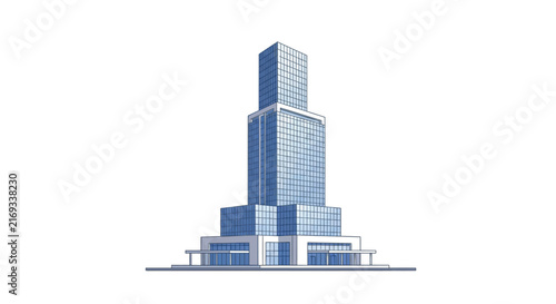 Modern Glass Skyscraper Illustration Isolated on White Background