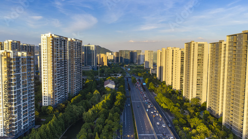 Photography Modern residential skyline and boulevard in Gongshu District, Hangzhou, China