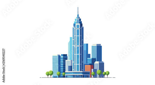 Modern Flat Vector Cityscape with Skyscraper and Urban Skyline