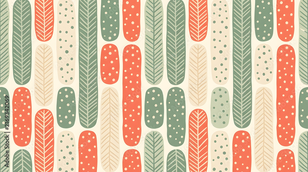 Scandinavian mid century modern pattern | Abstract hand drawn leaf and dot seamless background | Earthy organic shapes wallpaper design | Minimalist botanical textile print