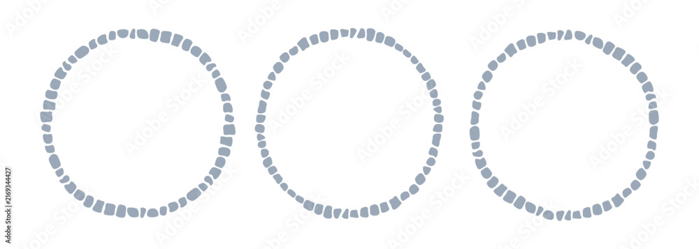 Fototapeta premium Antique stone mosaic circle frame set. Decorative Greek style round border. Abstract brick mosaic frame. Rome rock circle border. Design art element. Vector illustration isolated on white background.