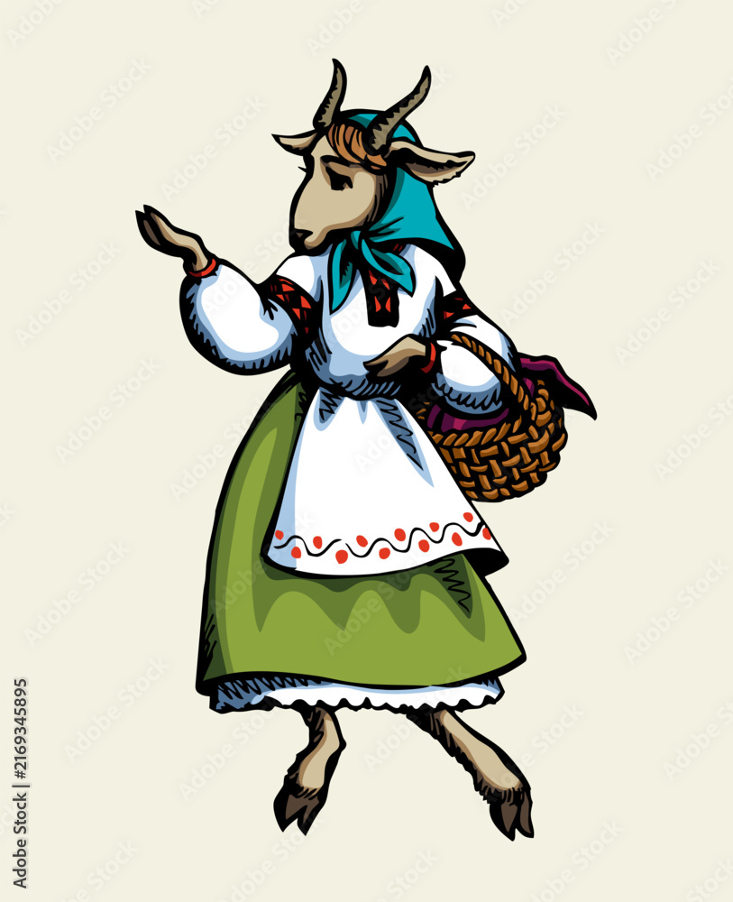 Naklejka premium A goat walking by the road. Vector illustration