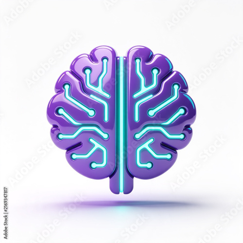 Purple circuit brain artificial intelligence icon