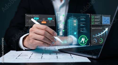 фотографія real estate property valuation and investment analysis with digital building mod