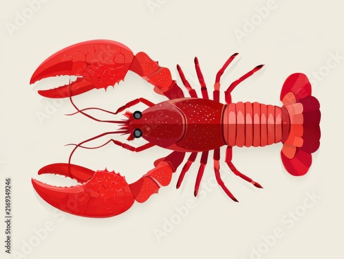 Pixel Art Illustration Of Red Lobster On Beige Background With Detailed Claws And Antennae