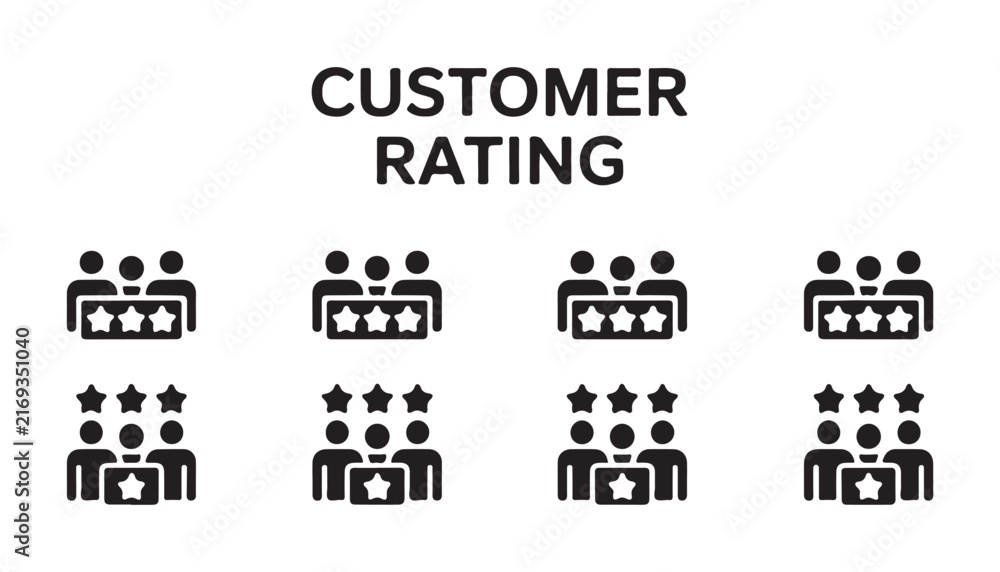 Obraz premium Customer rating and review icons for feedback systems showing satisfaction levels with star elements.