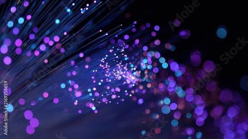 Fiber optic cable glowing with blue and purple light, Fiber optic cable illuminated with vibrant blue and purple light