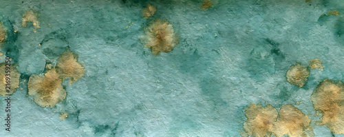 Teal and Gold Watercolor Background Abstract Hand Painted Paper Texture