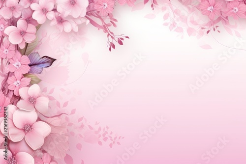 Pink flowers with a subtle butterfly creating a gentle floral frame on a soft gradient background