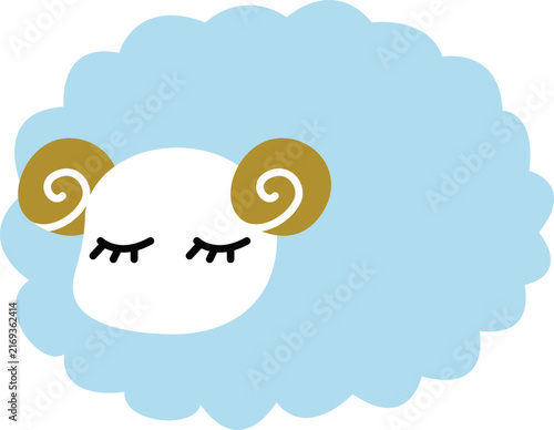 Light blue Cute Sleeping Sheep Vector Illustration with Fluffy Wool