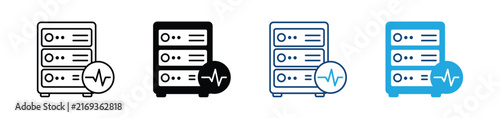 Server Monitoring Icon Set. Network Server Status, System Performance and Database Management Symbols. Vector Illustration