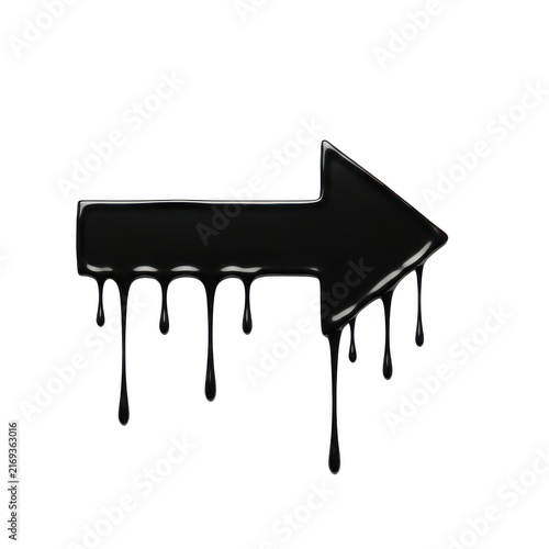 Black arrow icon with dripping liquid paint effect isolated on white background