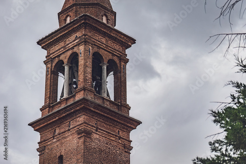 Close-Up of Historic Brick Bell Tower