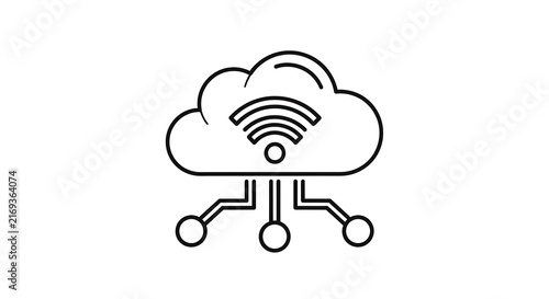 Vector Illustration of a Connected Cloud Computing Icon for Digital Network Services
