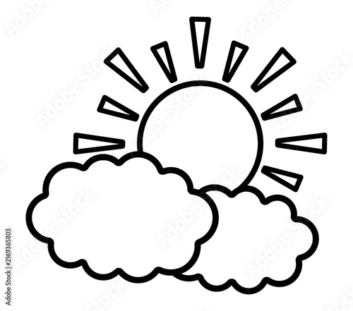 シンプルな黒い線の太陽と雲　天気アイコン