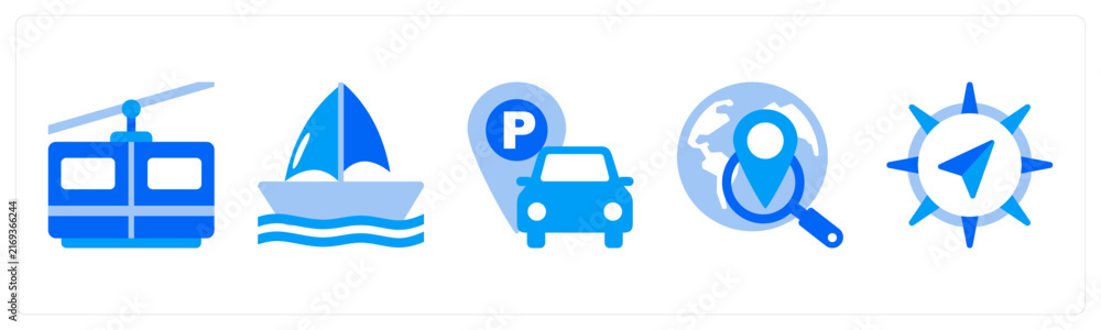 Obraz premium A set of 5 mix icons as Cable Car, Sailboat, Parking
