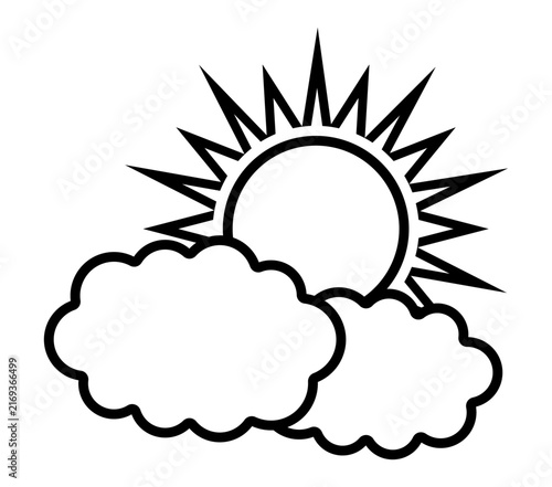シンプルな黒い線の太陽と雲　天気アイコン