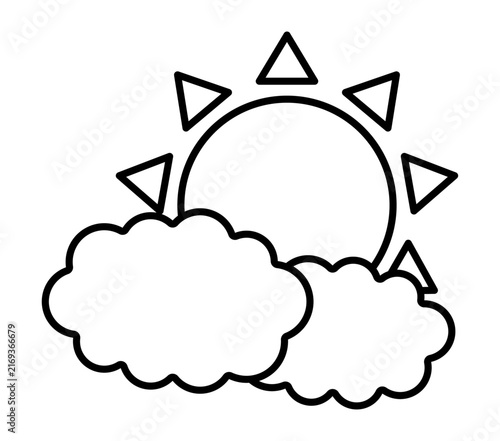 シンプルな黒い線の太陽と雲　天気アイコン