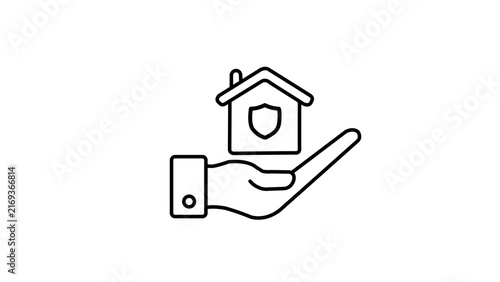 Hand Holding Secure Home and Shield Protection Outline Icon