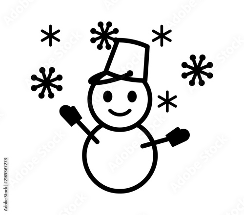 シンプルな黒い線の雪と雪だるまアイコン
