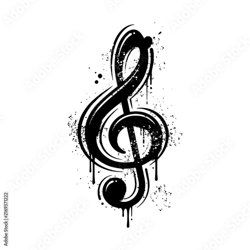 Treble Clef Music Note Graffiti Vector Spray Paint Drips