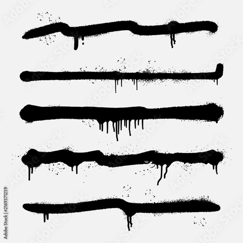 Black Graffiti Lines Spray Paint Drips Vector Texture Brush Set