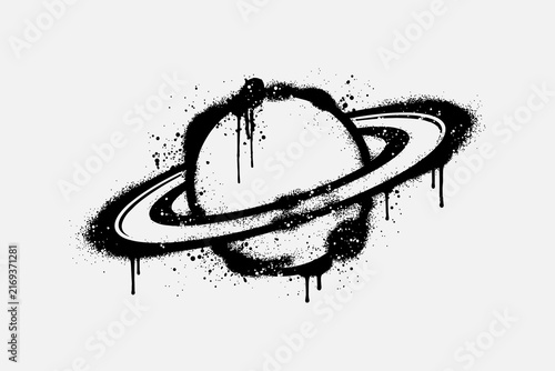 Saturn Planet Graffiti Vector Illustration With Spray Paint Drips