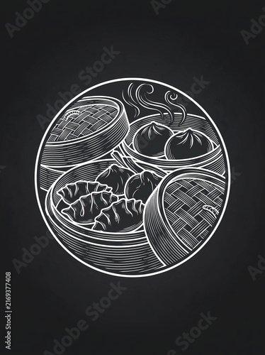 Obraz na płótnie Chalk Dim Sum Illustration.