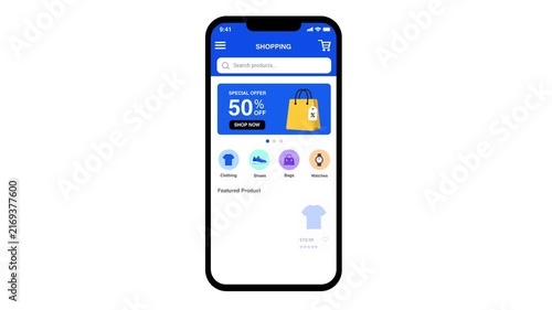 Smartphone Online Shopping App Animation with 50 Percent Off Sale