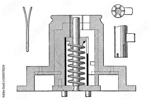 Lock cylinder and key mechanism, old vintage illustration, 1897.