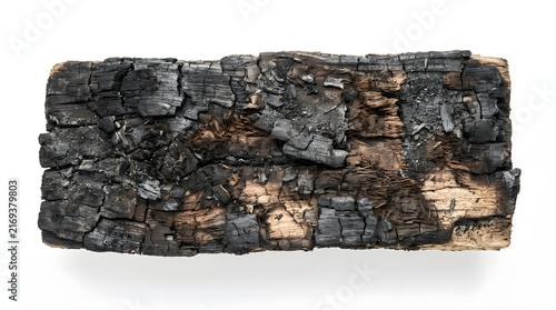 Burnt Wood Background Texture with Heavily Scorched Charcoal Plank