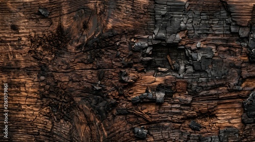 Burnt Wood Background Texture with Scorched Brown Timber Grain