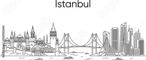 Foto Istanbul city skyline vector illustration with famous historic landmarks bridge
